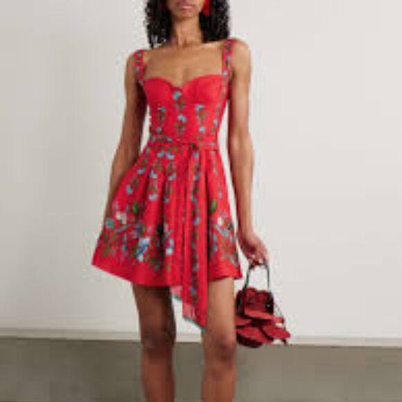NWT Farm Rio sweet bloom bouquet red pleated floral beaded mini dress, sz. S - Picture 1 of 7